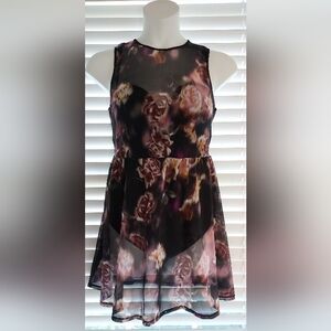 Torrid Floral Mesh Overlay Black Body Swimdress NWOT